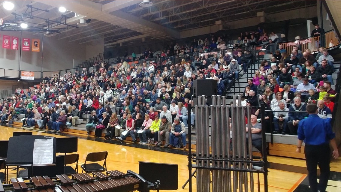 gymnasium stands filled